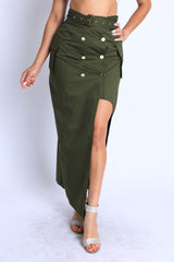 Asymmetric Self Belted Pockets Detailed Maxi Skirt Formal Casual - Horizon Bliss