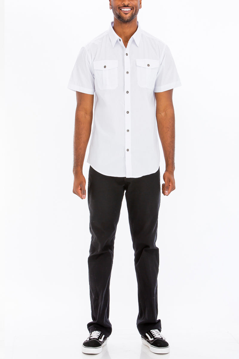 TWO POCKET BUTTON DOWN SHIRT (WHITE) - Horizon Bliss