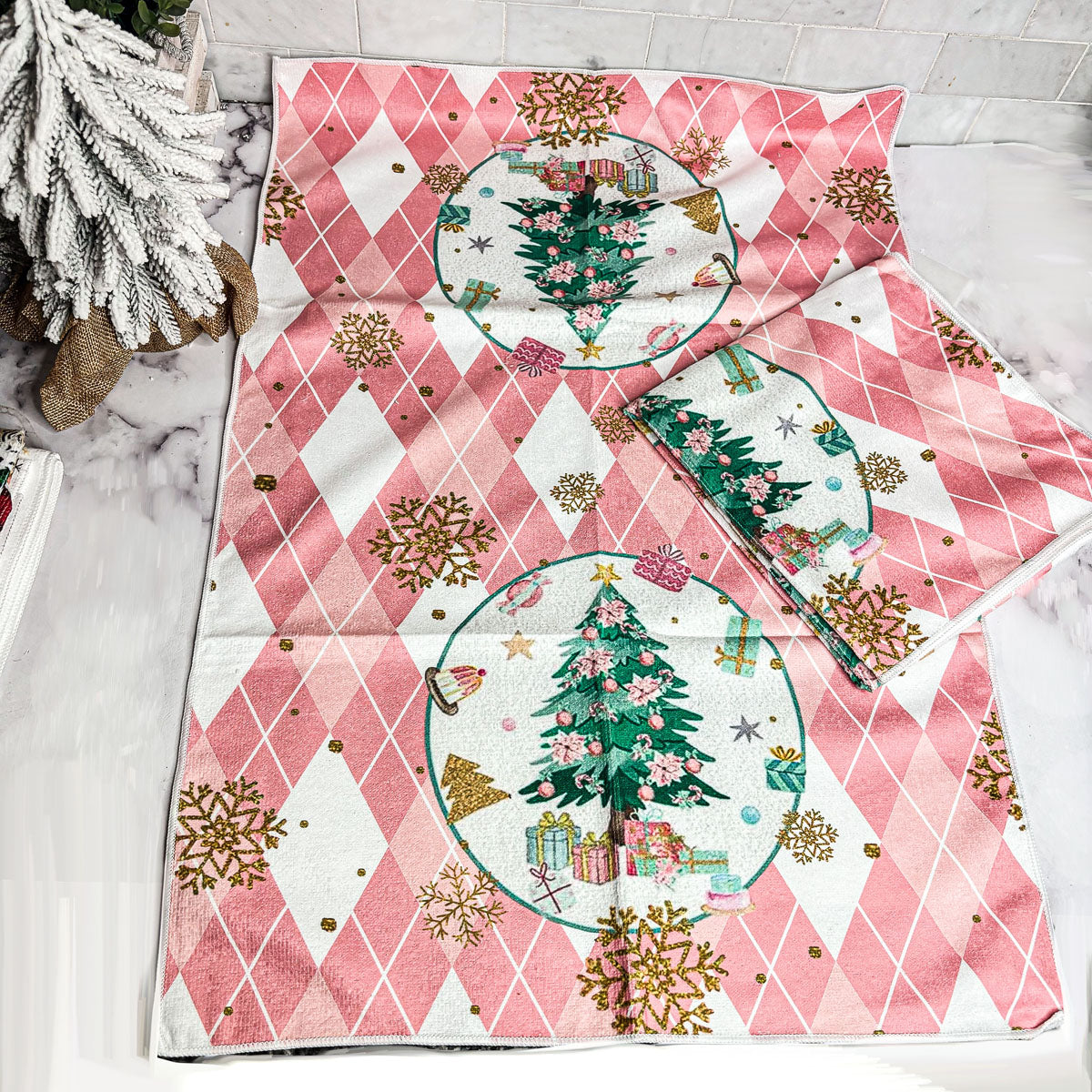 Pink Christmas Hand Towel