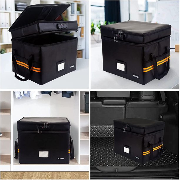 Fireproof Document Box with Lock, 2 Layer Mult-Pockets