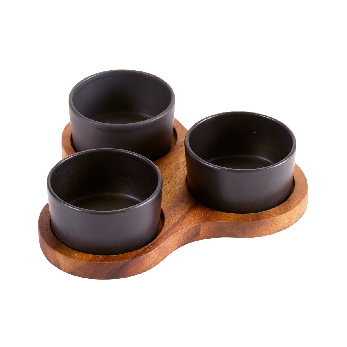 Triangular Serving Set with 3 Black Ceramic Dishes