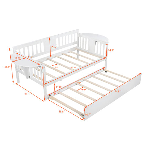 Twin Wooden Daybed with Trundle Bed Sofa Bed for Bedroom - Horizon Bliss