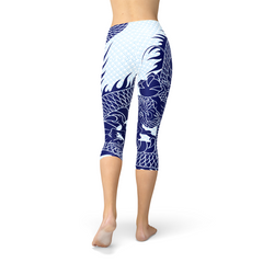 Womens Japanese Dragon Capri Leggings - Horizon Bliss