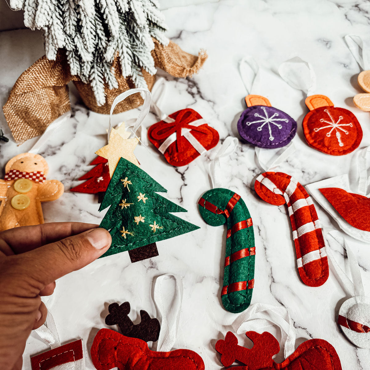 Felt Christmas Advent Calendar & Handmade Cotton Ornaments