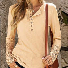 Long Sleeve Ribbed Shirt Top Fashion Patchwork Lace Long Sleeve Slim - Horizon Bliss