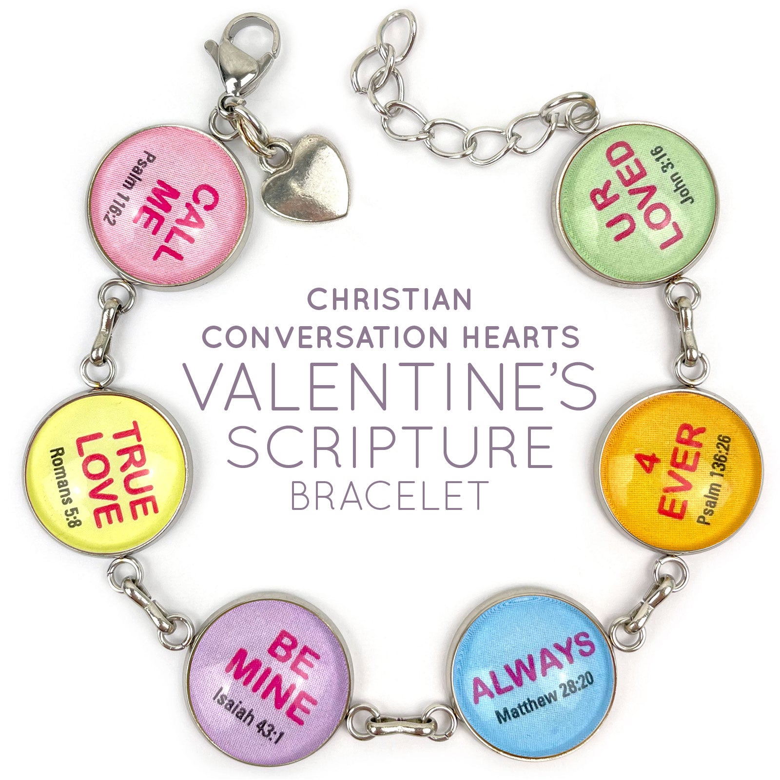 Christian Conversation Hearts Valentine's Scripture Bracelet – Glass - Horizon Bliss