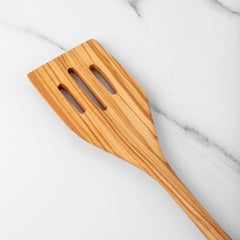 35cm (13.78") Olive Wood Slotted Spatula, Handmade