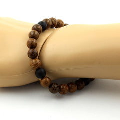 Matte Black Onyx + wood Bracelet 8 mm Beads. - Horizon Bliss