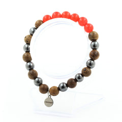 Red Chalcedony + Hematite + wood 8 mm beads Bracelet. - Horizon Bliss