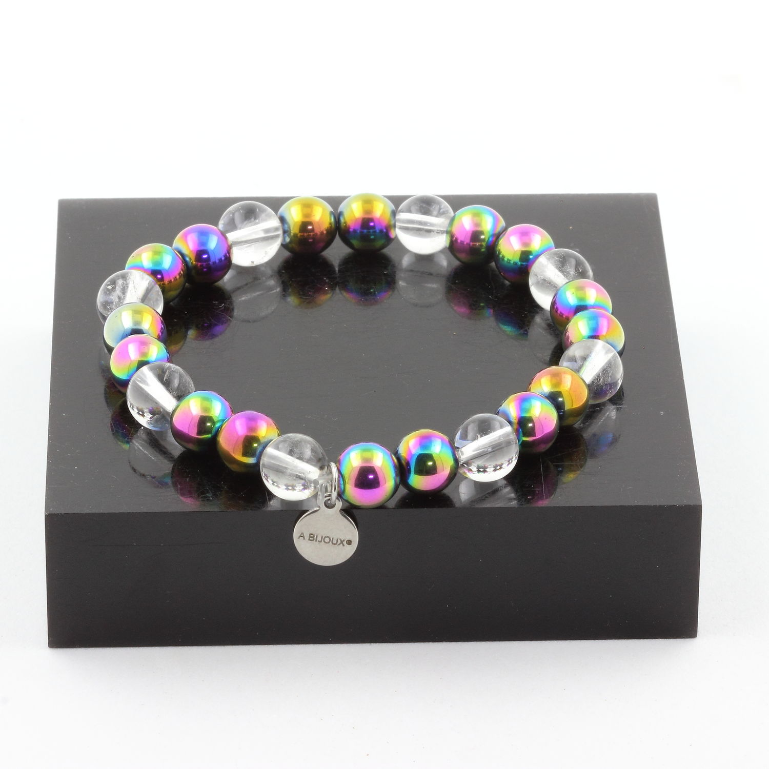 Quartz + Multicolor Hematite Bracelet 8 mm Beads. - Horizon Bliss