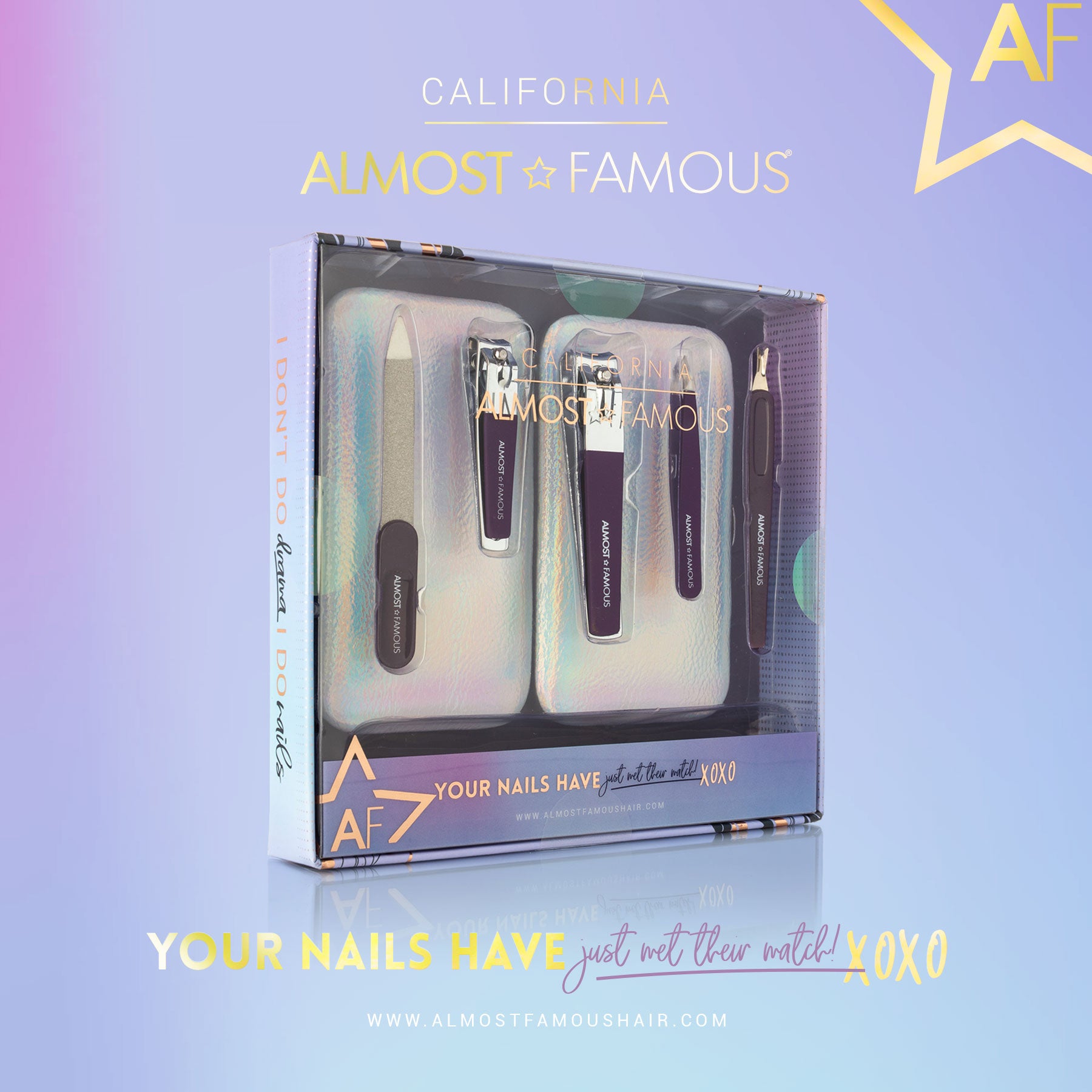 Almost Famous Manicure Kit w/ Silver Holographic travel case - Horizon Bliss