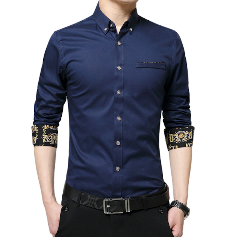 Mens Long Sleeve Button Down Shirt With Floral Details - Horizon Bliss