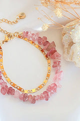 Strawberry Quartz & 24 Karats Double-Layered Bracelet - Horizon Bliss