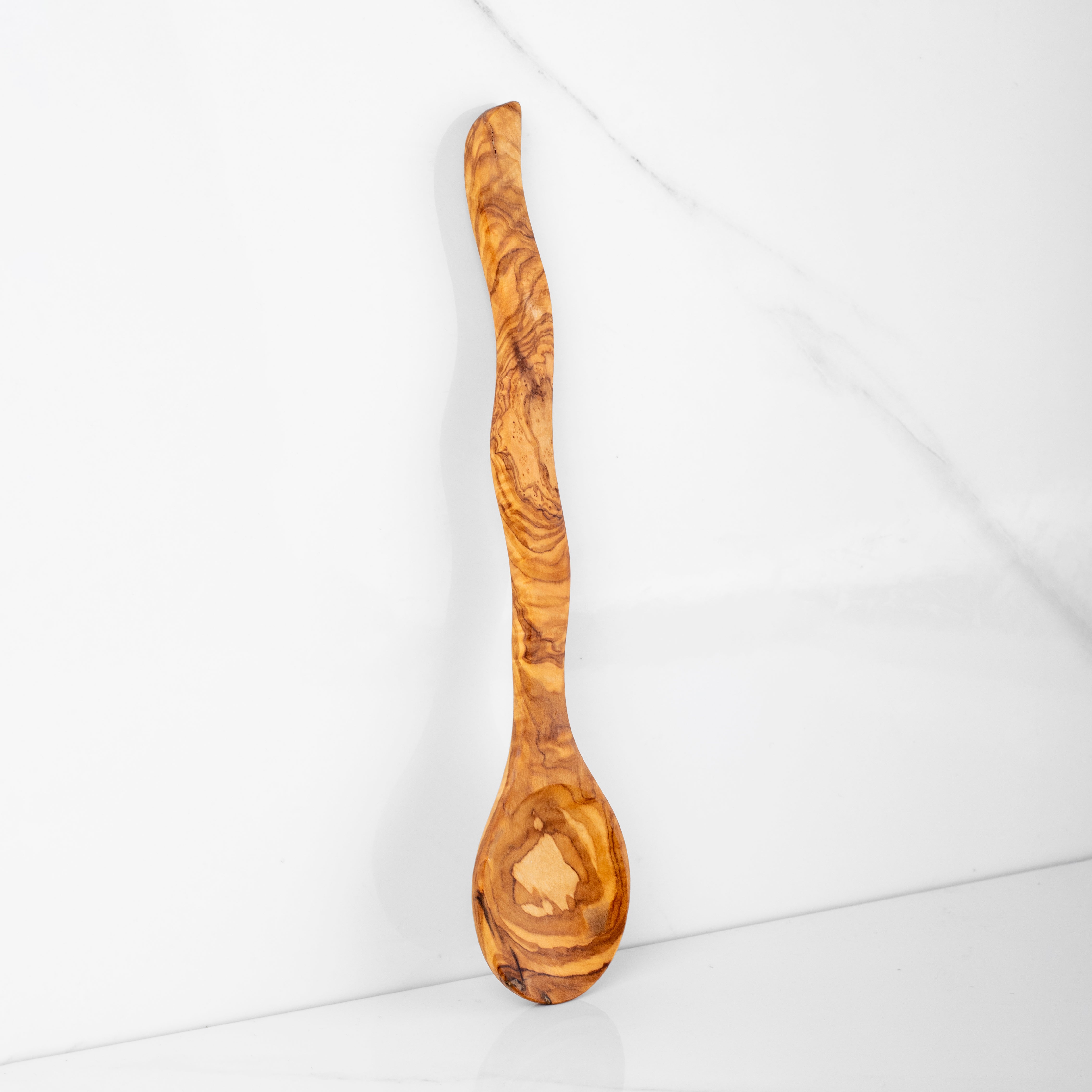 30cm (11.8") Olive Wood Cooking Spoon, Handmade with Curvy Handle