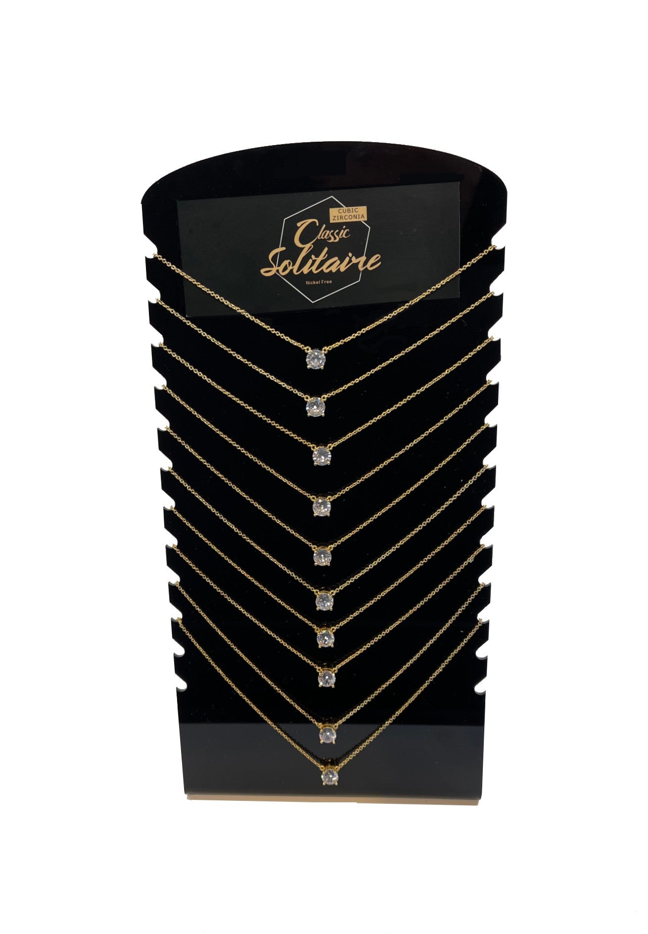 Classic Solitaire Necklaces. Silver or Gold. 10 necklaces per display. - Horizon Bliss