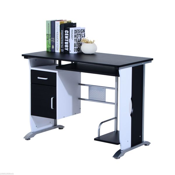 HOMCOM Computer Desk PC Table Office Furniture w/ Tray CPU Stand - Horizon Bliss