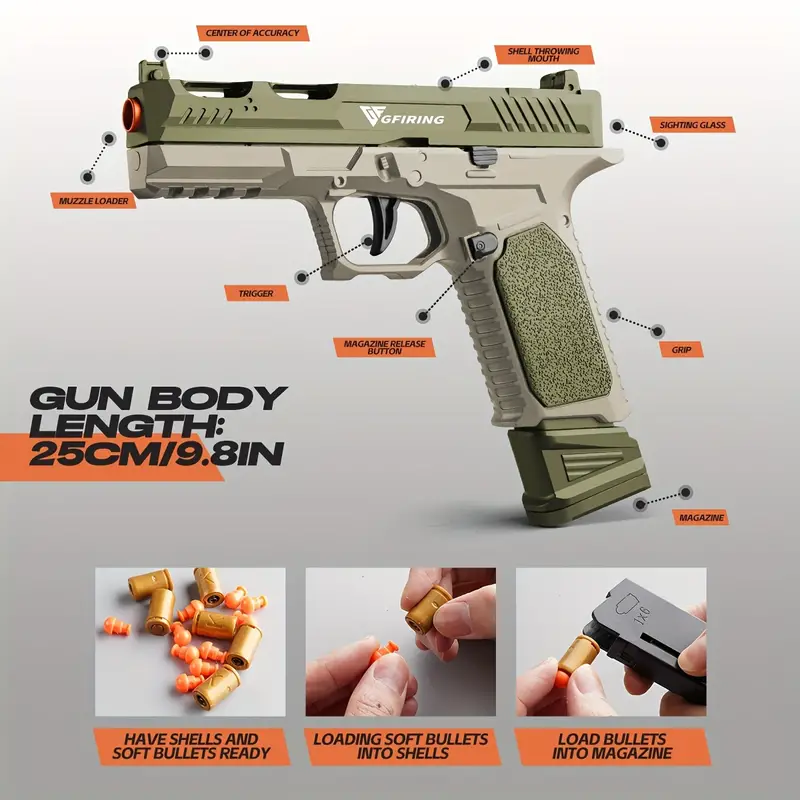 Auto Eject Toy Gun Soft Bullet Pistol