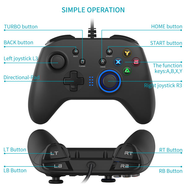 Wired Gaming Controller Joystick Gamepad with Dual-Vibration - Horizon Bliss