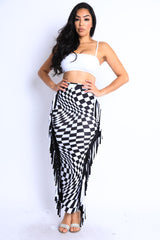 Checkered Elastic High Waist Stretch Bodycon Maxi Pencil Skirt - Horizon Bliss