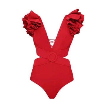 Red Swimwear Solid Designer Bathing Suit Summer Surf Wear - Horizon Bliss