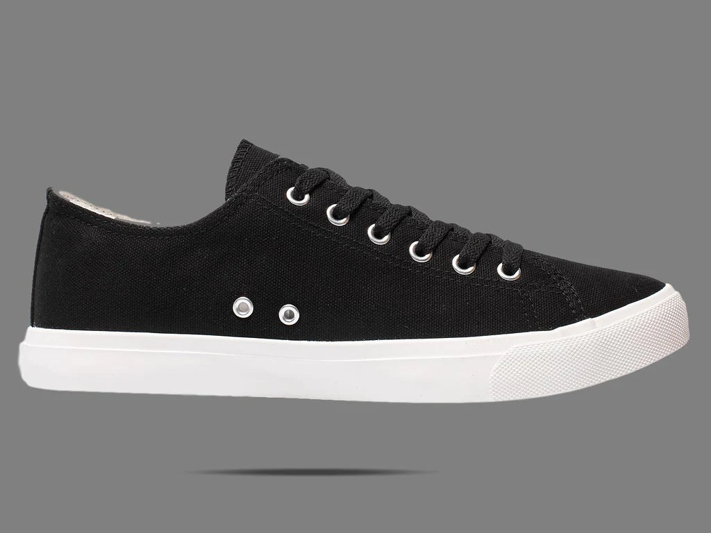 Retro Black/White Canvas Sneakers Unisex Size - Cushioned Insole - Horizon Bliss