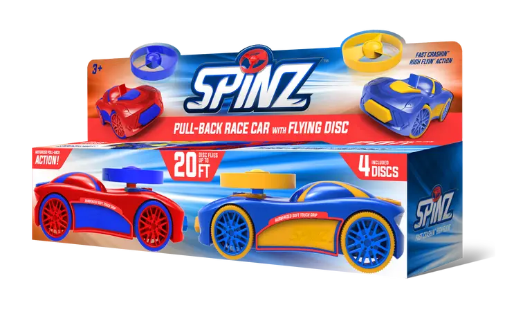 Spinz Pull Back Race Car with Flying Discs (2 Pack Assortment) - Horizon Bliss