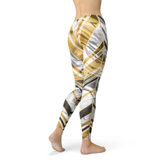 Womens White Marble w/ Black Gold Lines Leggings - Horizon Bliss