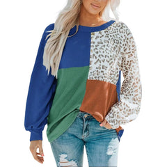 Leopard Patchwork Color Block Ribbed Long Sleeve Top