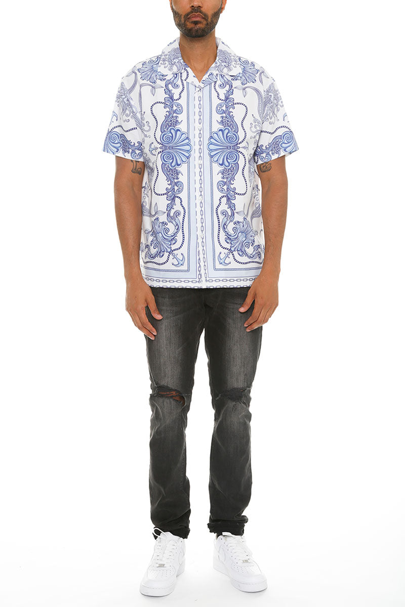 Mens Paisley Print Button Down Shirt - Horizon Bliss