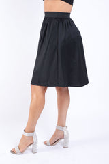 Casual Elastic High Waist Pleated Midi Flare Black Skirt - Horizon Bliss