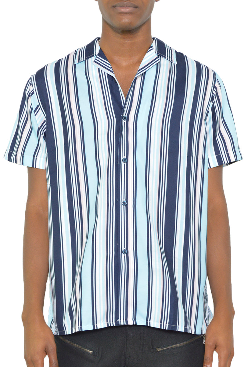 Mens Stripe Print Button Down Shirt - Horizon Bliss