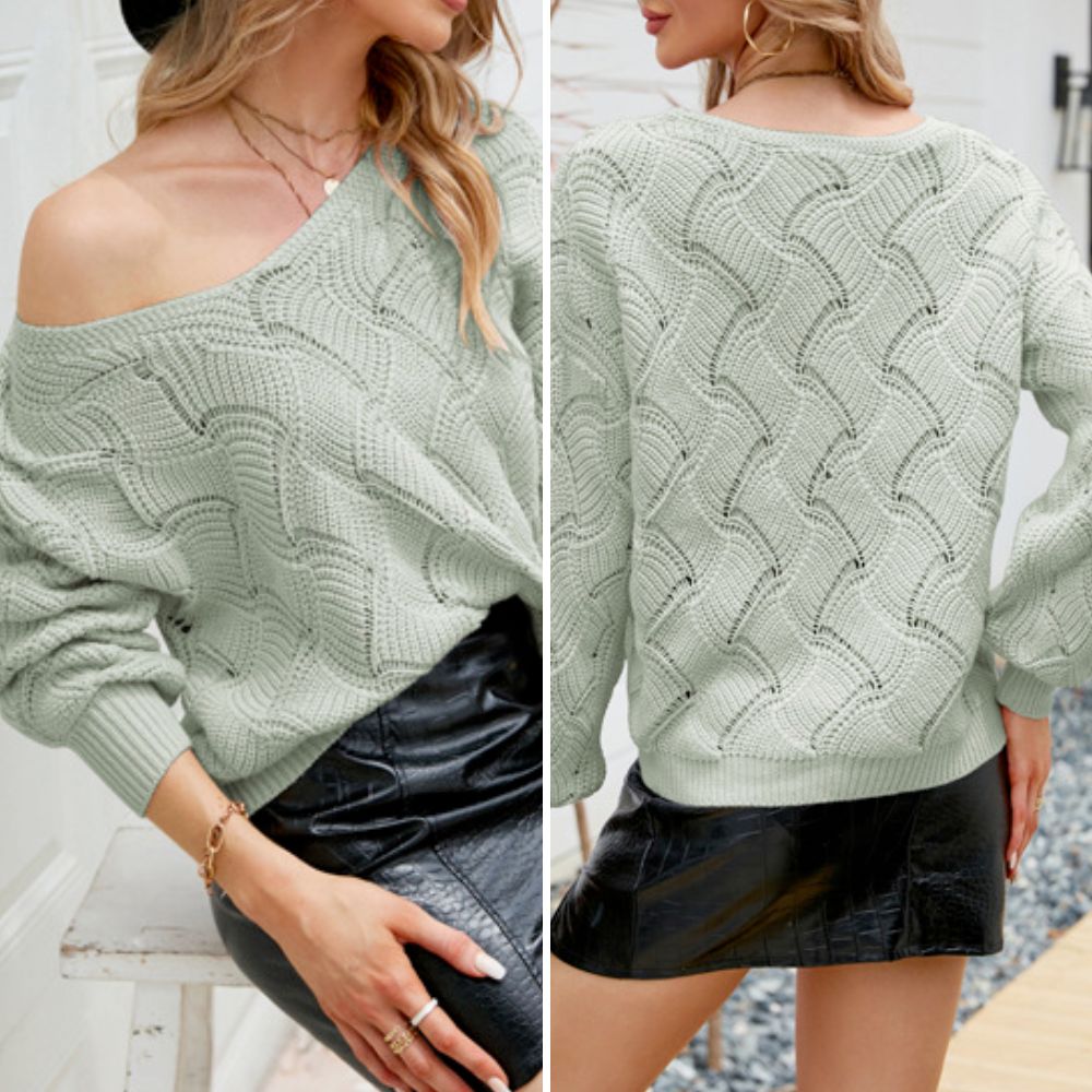 Womens V-Neck Open Knit Sweater - Horizon Bliss