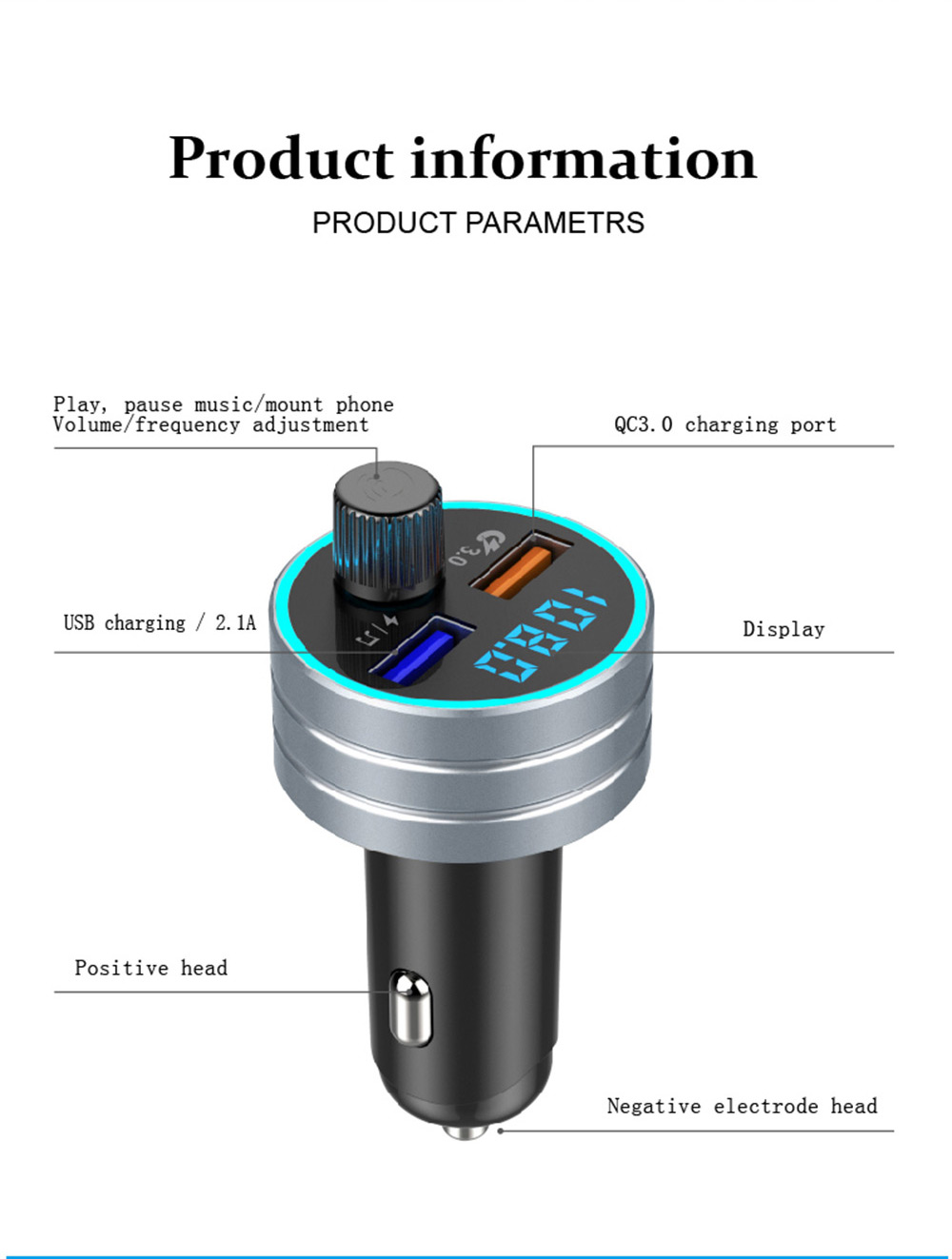 QC 3.0 Dual USB Fast Car Charger with Bluetooth Mp3 Player - Horizon Bliss