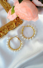 18 Karats Gold Hand Wired Pearl Hoops - Horizon Bliss