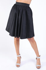 Casual Elastic High Waist Pleated Midi Flare Black Skirt - Horizon Bliss