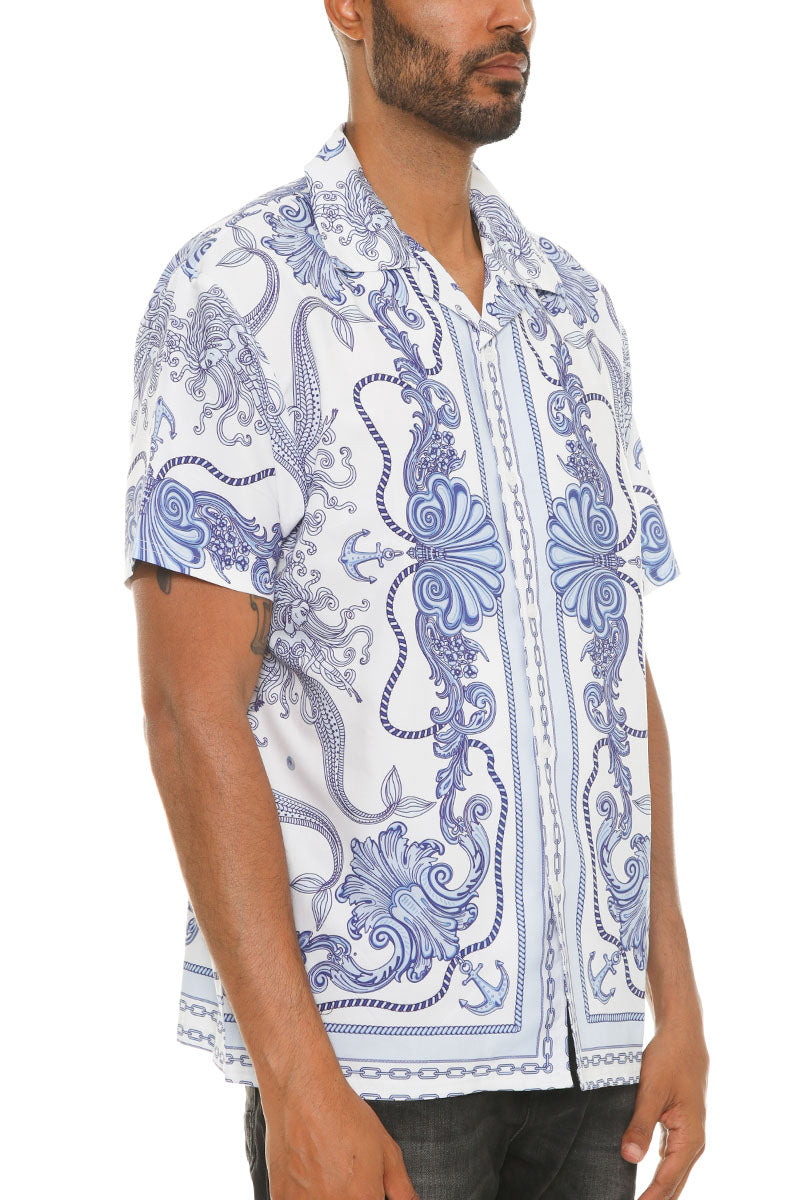 Mens Paisley Print Button Down Shirt - Horizon Bliss