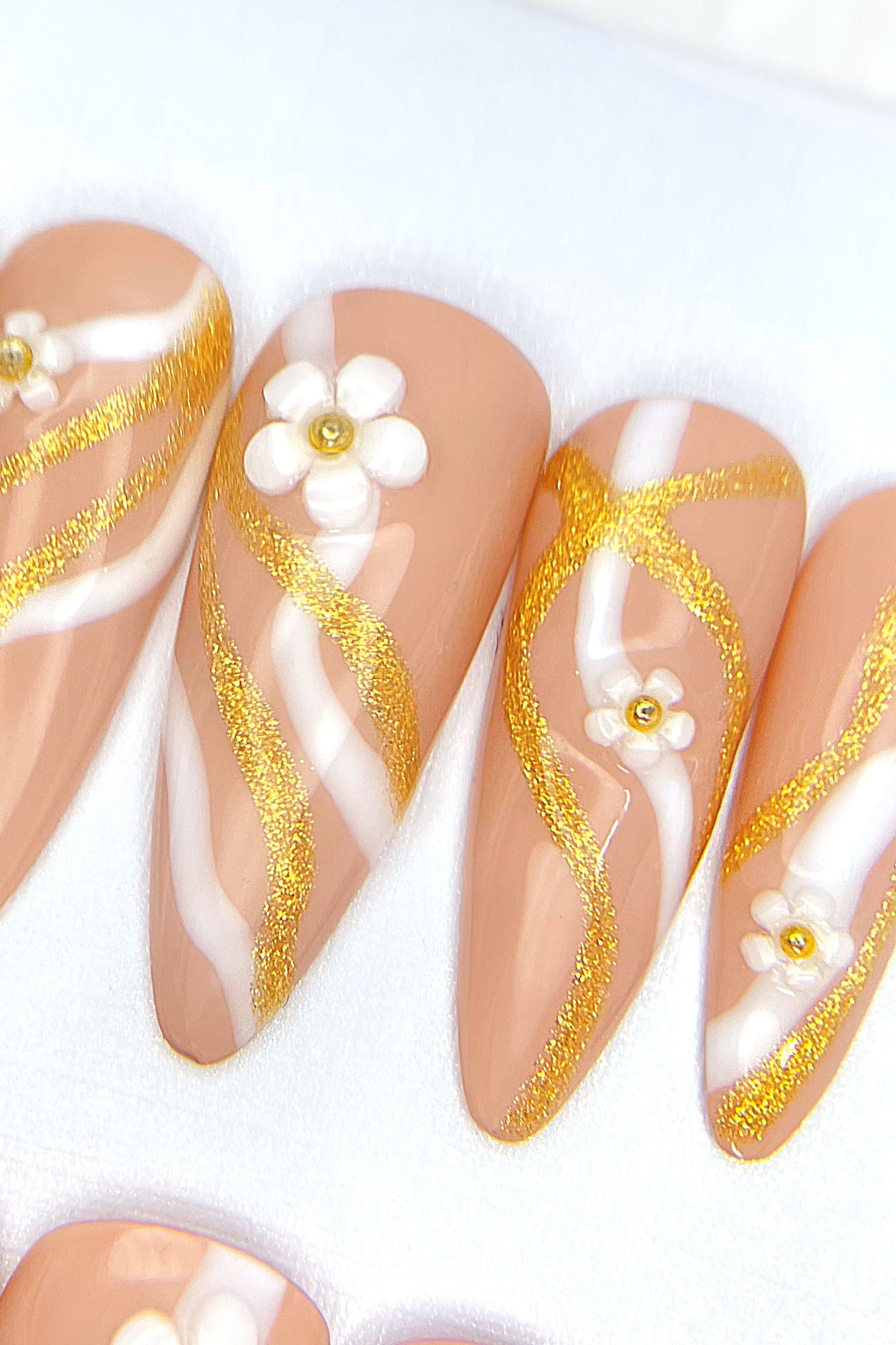 “Daisy Bloom” 3D Flowers Press On Nails Set - Horizon Bliss