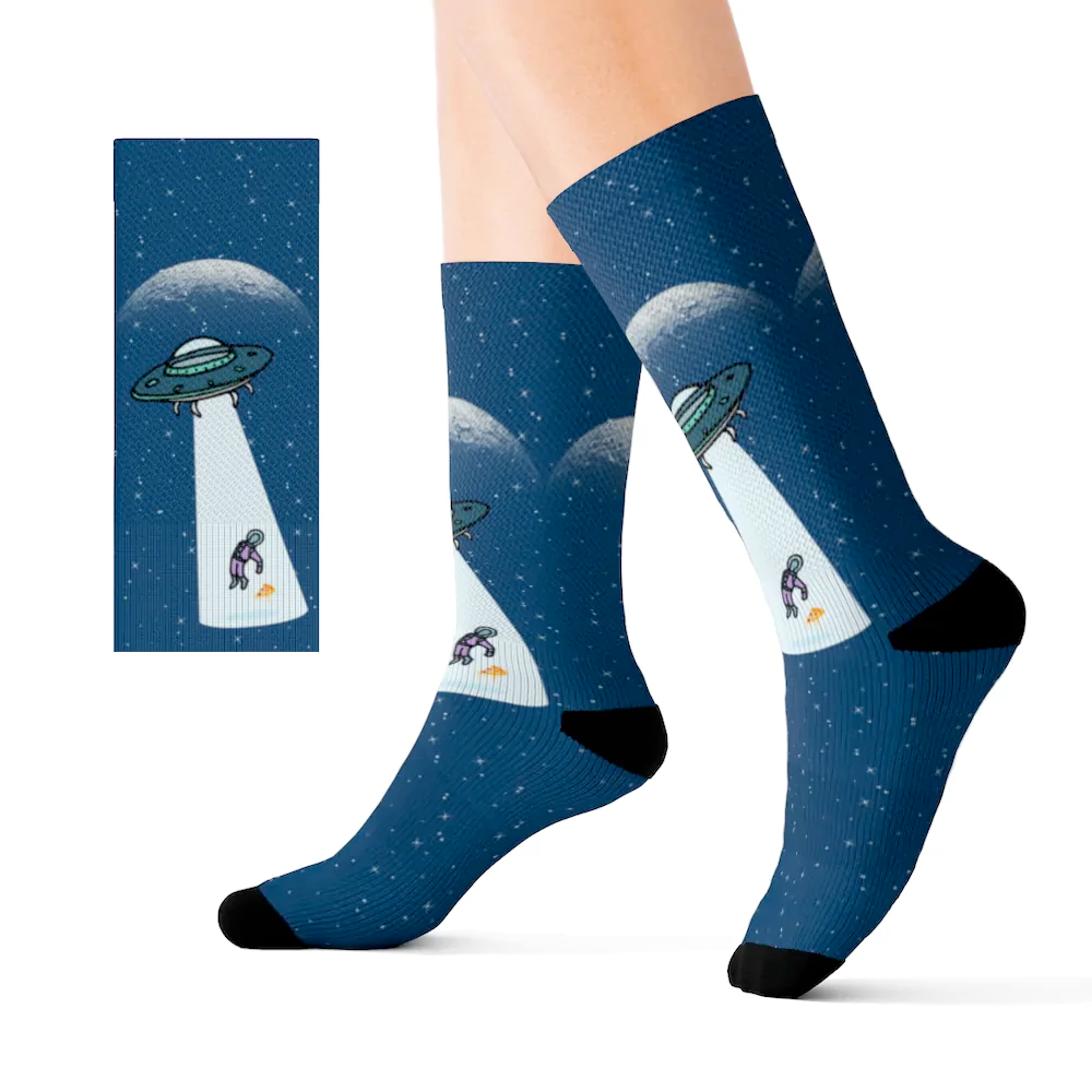 Alien Abduction with Pizza Fun Novelty Socks - Horizon Bliss