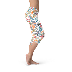 Womens Colorful Feather Fern Capri Leggings