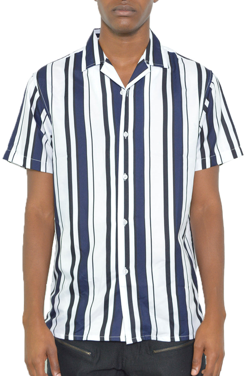 Mens Stripe Print Button Down Shirt - Horizon Bliss