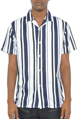 Mens Stripe Print Button Down Shirt - Horizon Bliss