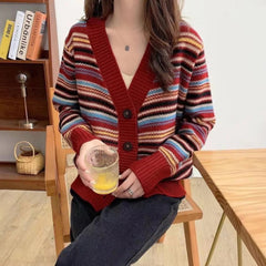 Womens Button Down Striped Cardigan - Horizon Bliss