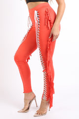 Chic Lace up Detailed Fringe Tassel Pants Leggings BLACK - Horizon Bliss