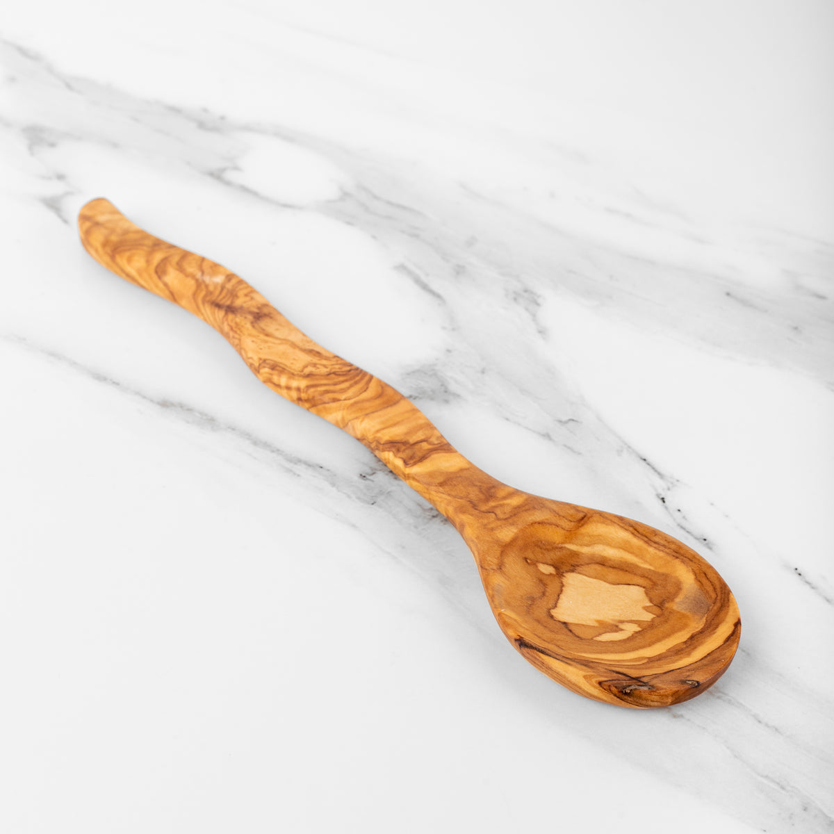 30cm (11.8") Olive Wood Cooking Spoon, Handmade with Curvy Handle