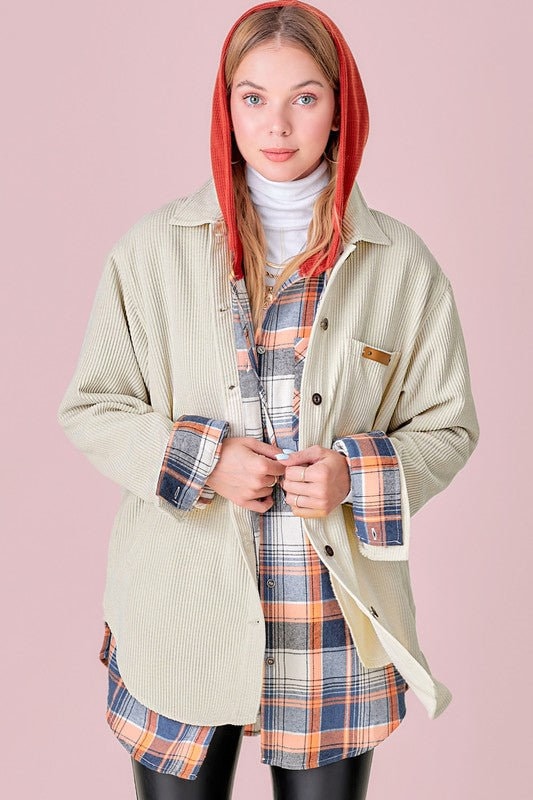 Casual Loose Fit Button Down Corduroy Shacket - Horizon Bliss