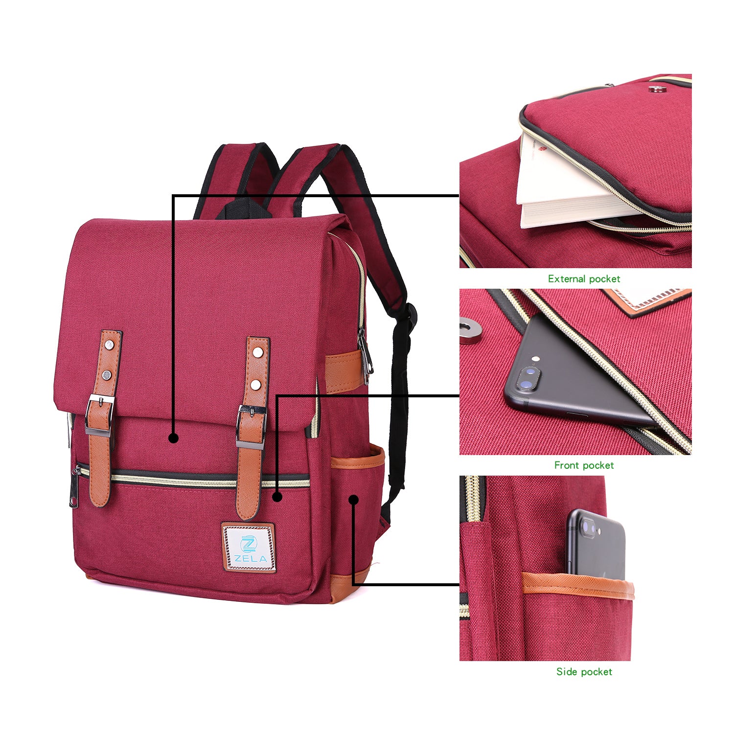 Slim Backpack,College,School &Business Fits 15-inch Laptop-Wine Red - Horizon Bliss