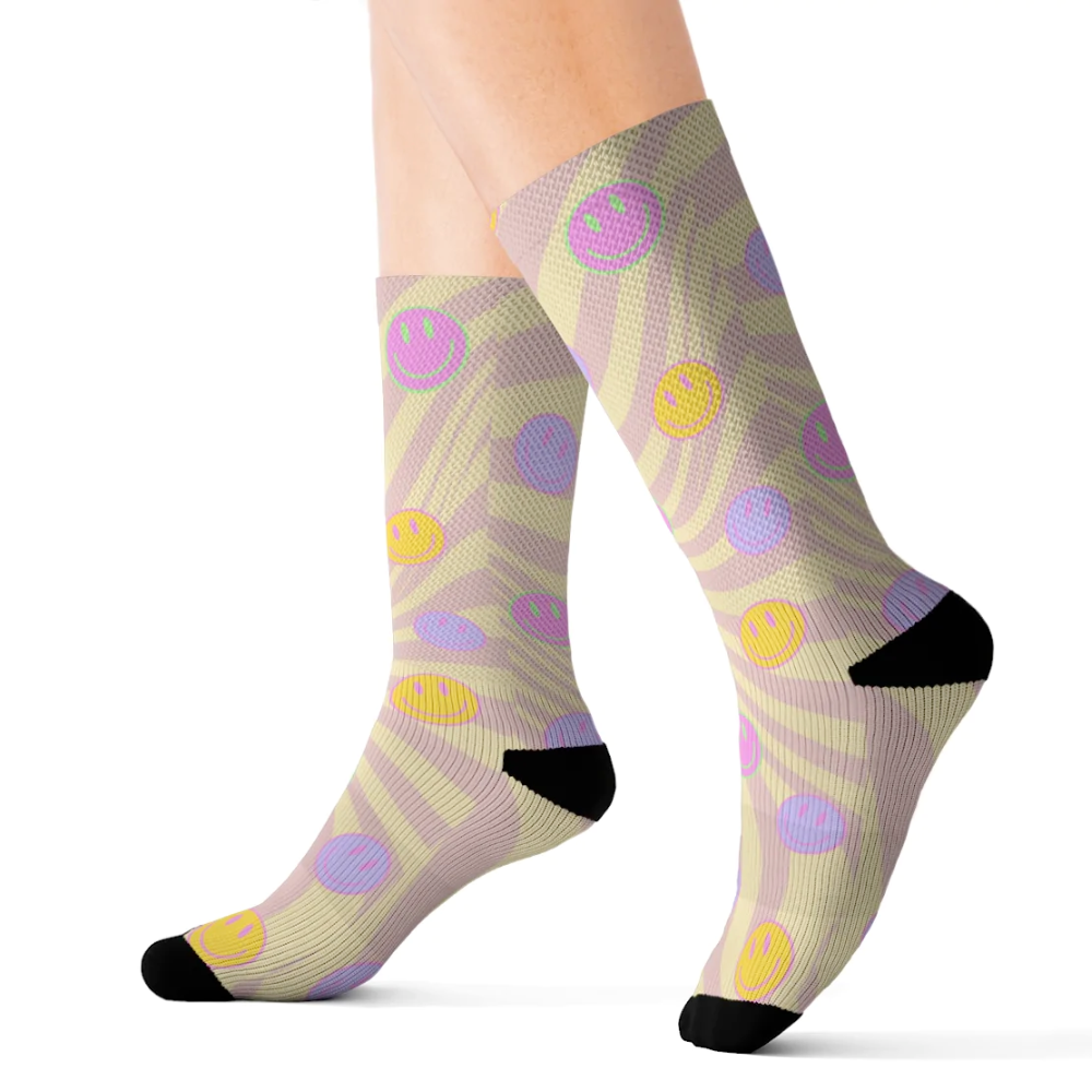 Retro Happy Face Fun Novelty Socks - Horizon Bliss