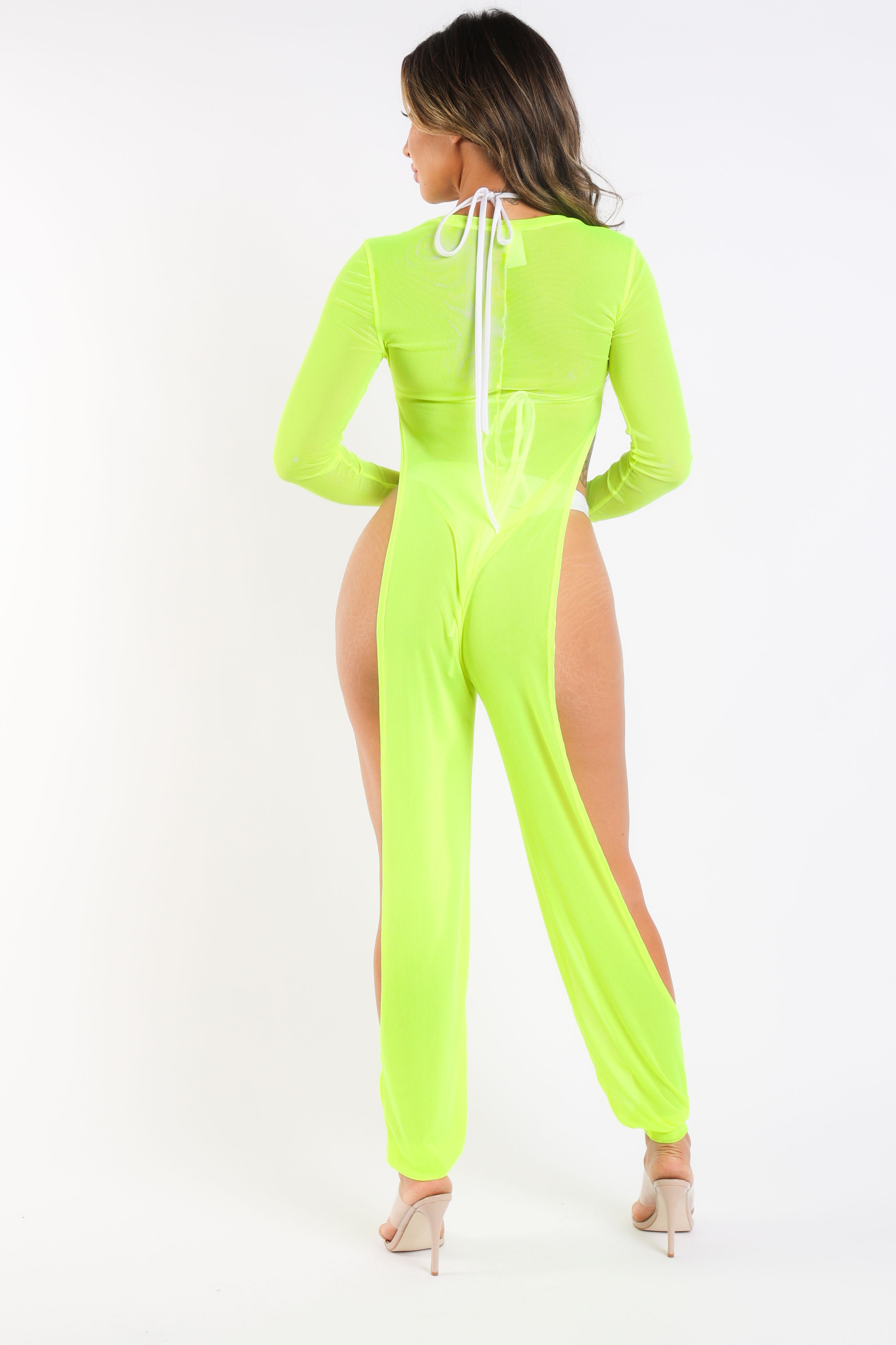 Sexy Mesh Cover Up Jumpsuit Summer Bodycon Beachwear NEON YELLOW - Horizon Bliss