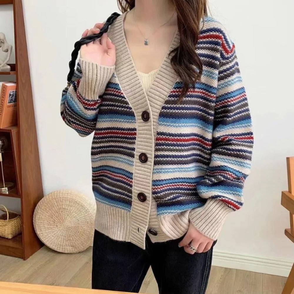 Womens Button Down Striped Cardigan - Horizon Bliss