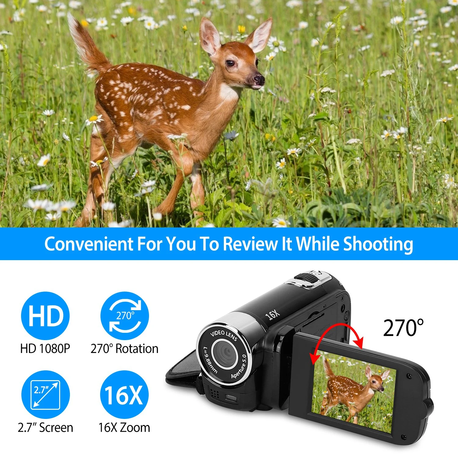 2.7in 16X Zoom DV Camera HD 1080P Digital Video Camcorder - Horizon Bliss